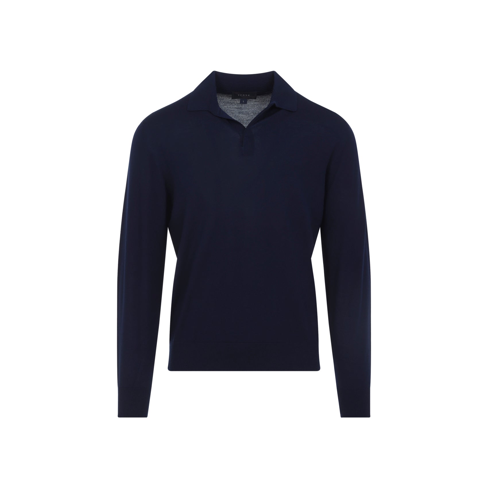 Deep Navy Virgin Wool Sweater With Subtle Collar
