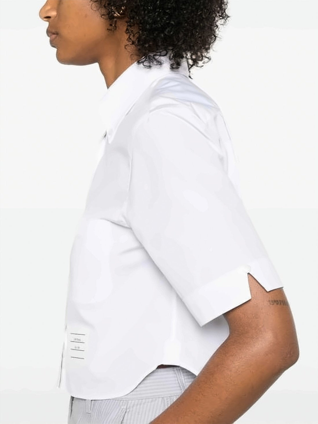 Cropped Short Sleeve Oxford Shirt With Classic Collar