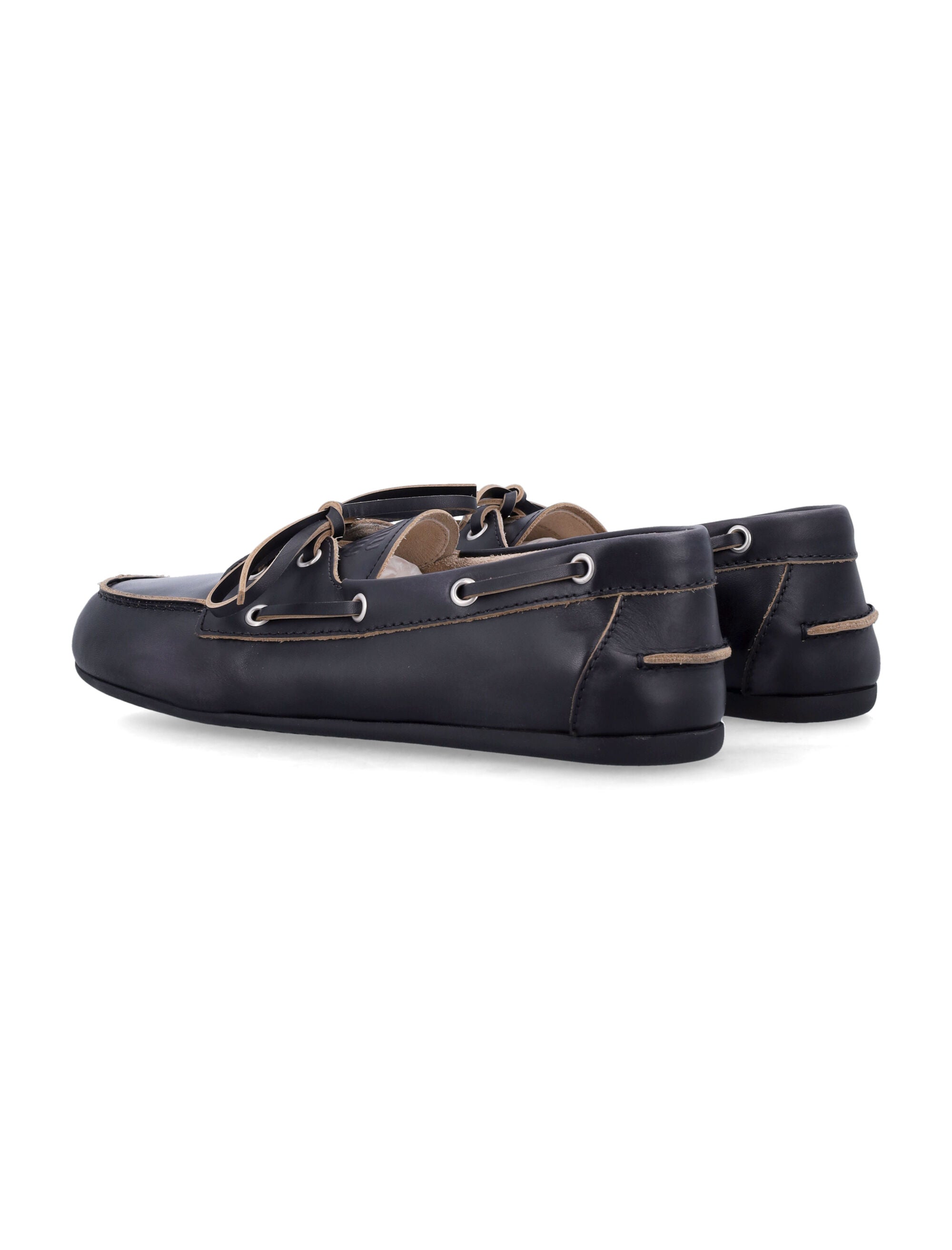 Leather Boat Loafers with Bow-Embossed Logo