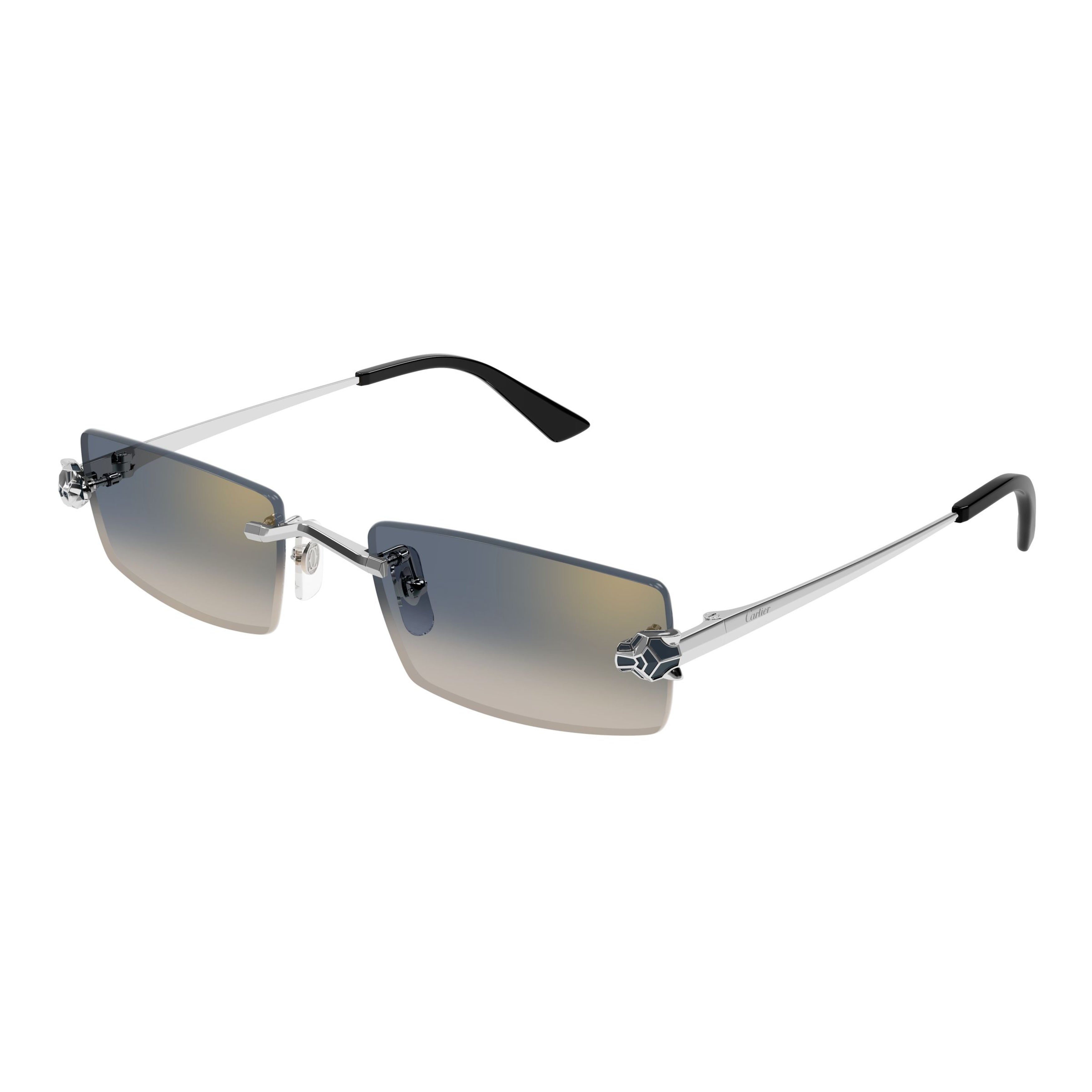 Rectangular Gradient Lens Sunglasses With Panther Emblem