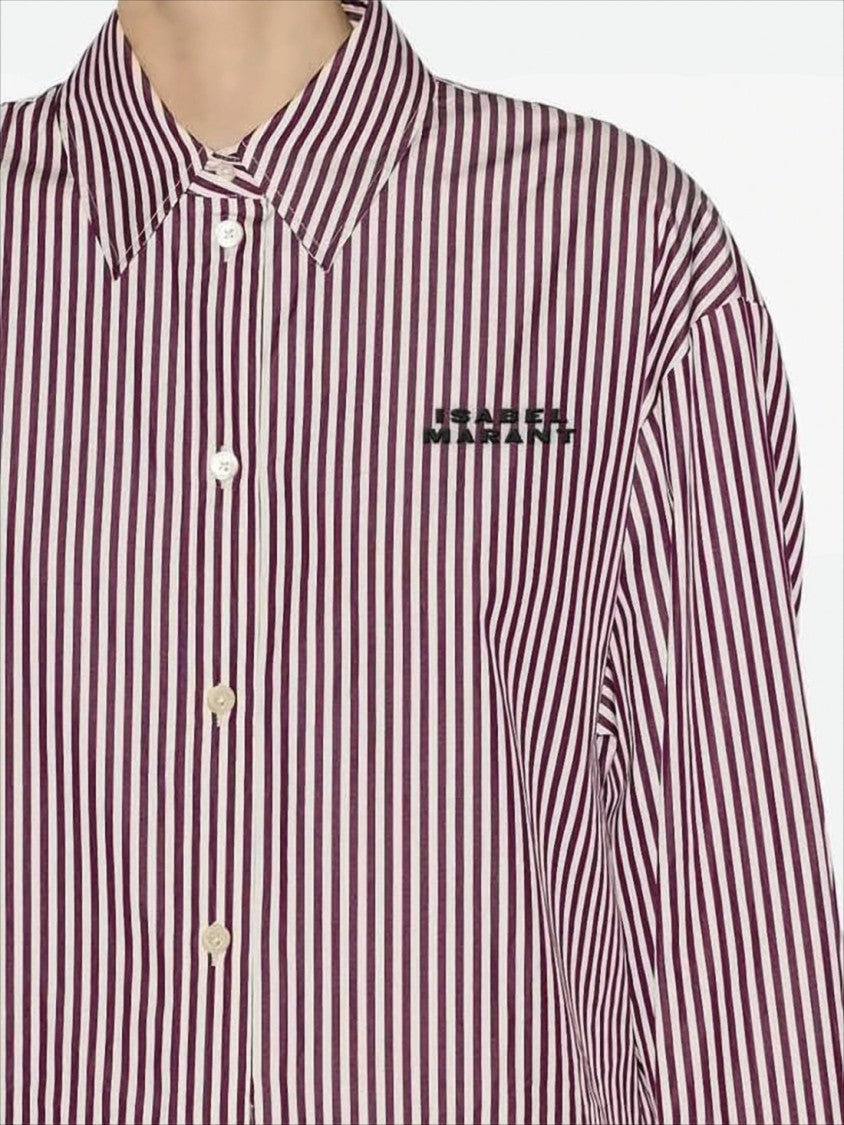 Vertical Stripe Burgundy Cotton Shirt with Button-Down Front