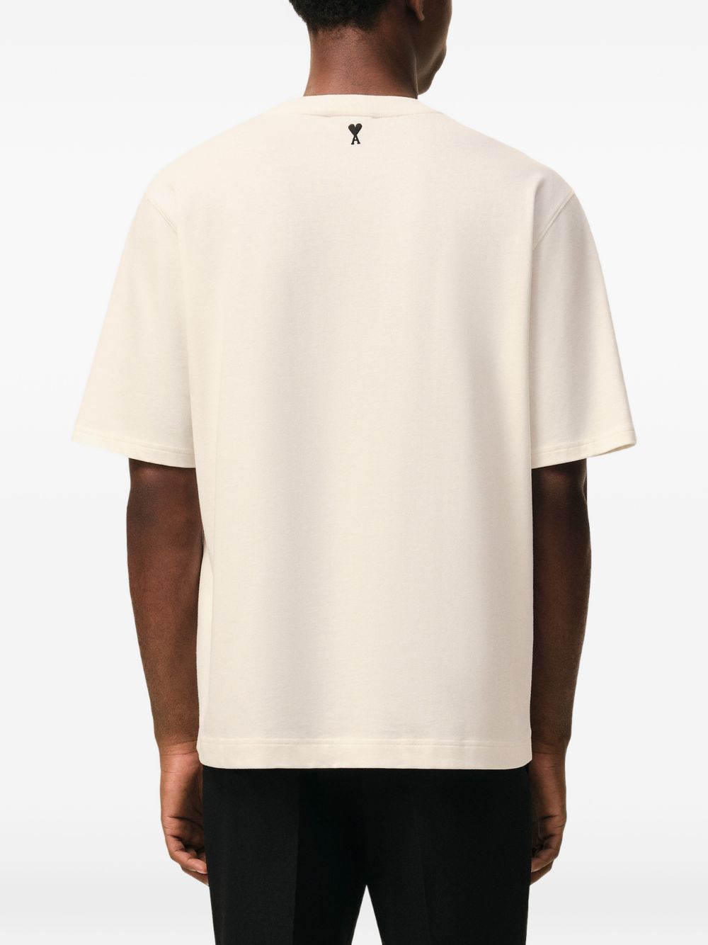 Boxy Fit Cream T-Shirt With Signature Print And Back Embroidery