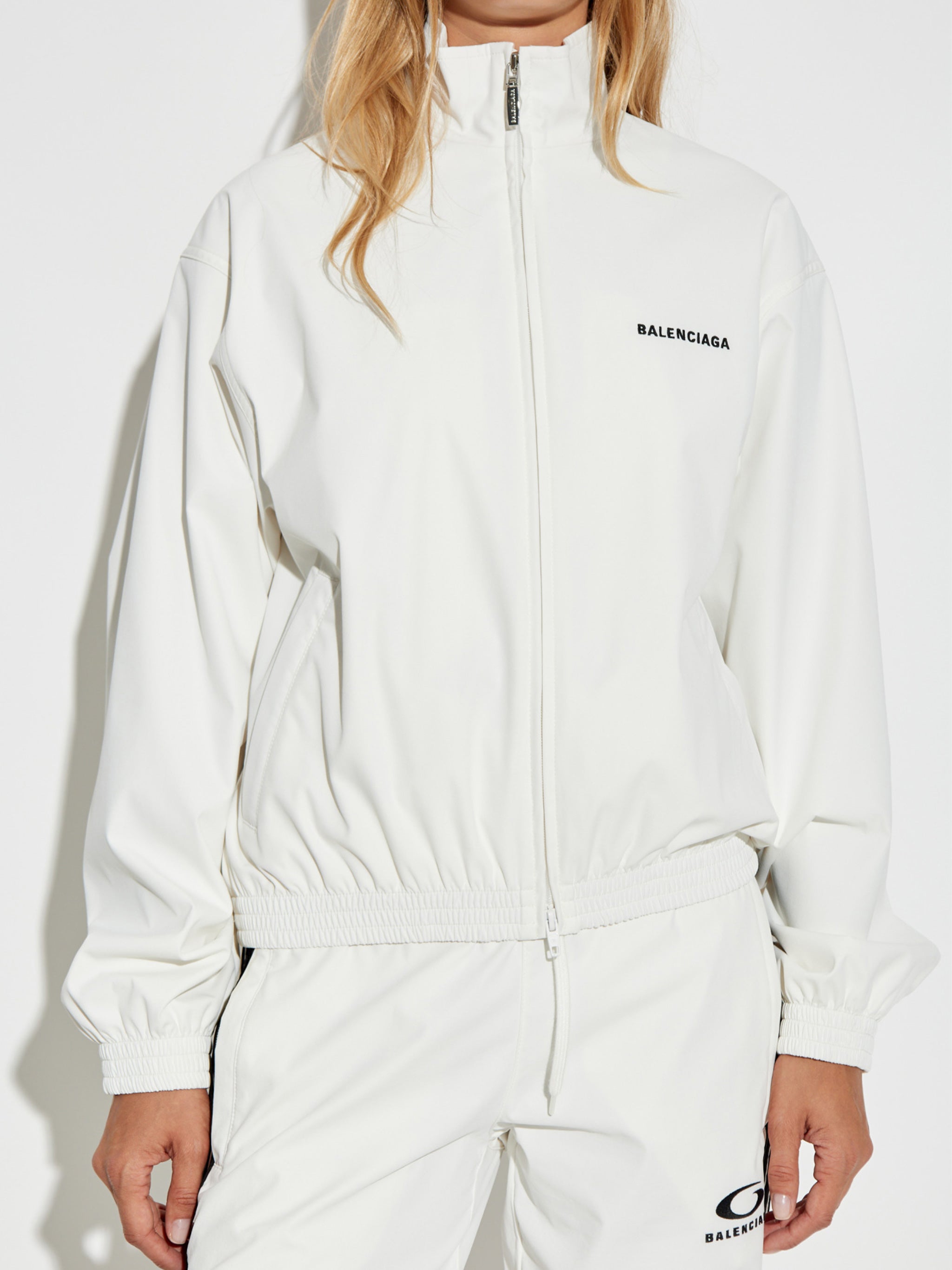 White Tracksuit High Collar Polyester Jacket