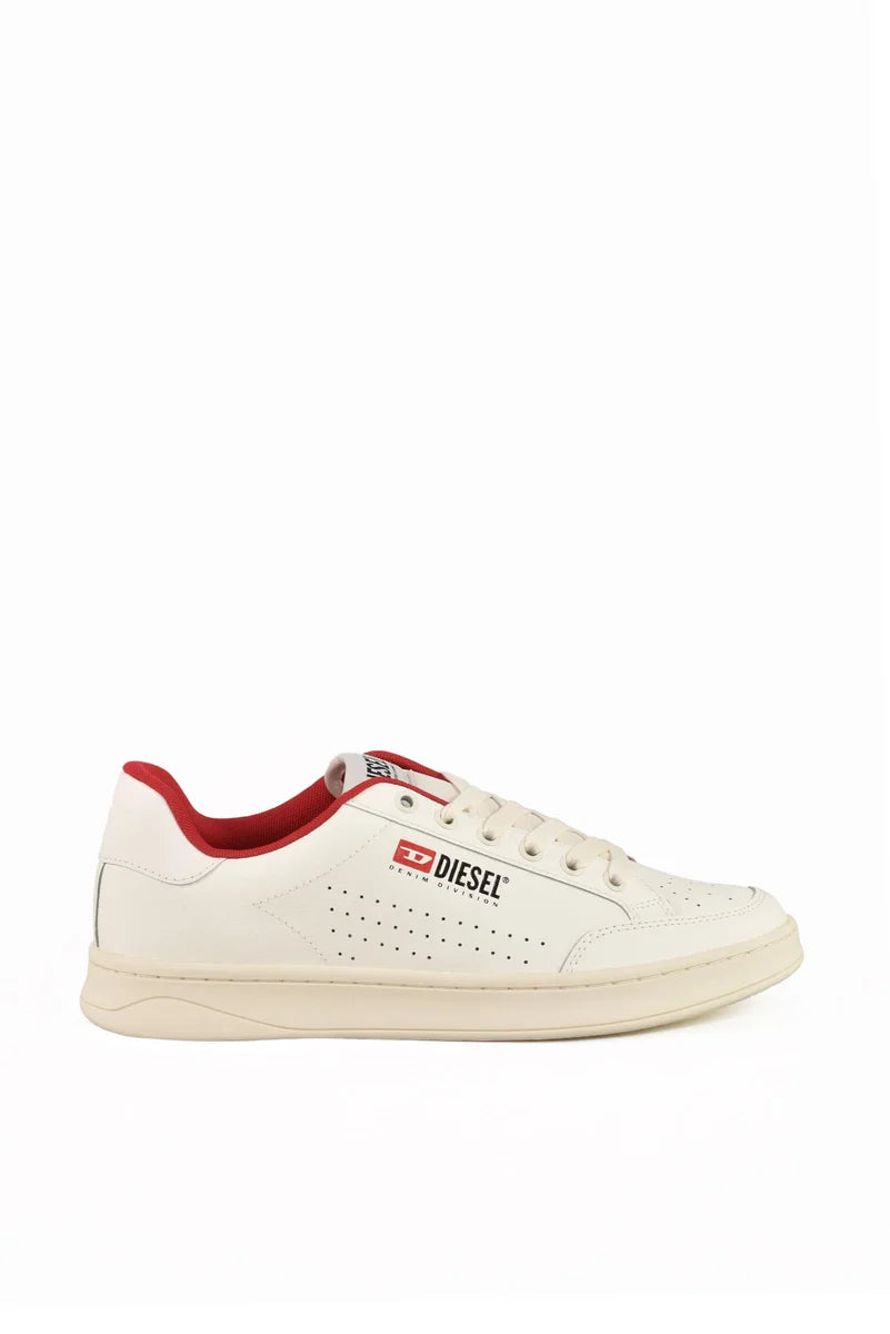 White/Red Leather Sneakers