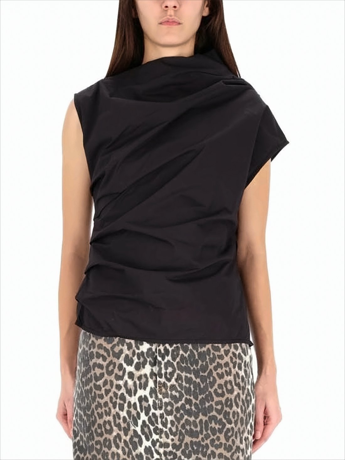 Draped Neckline Black Sleeveless Top