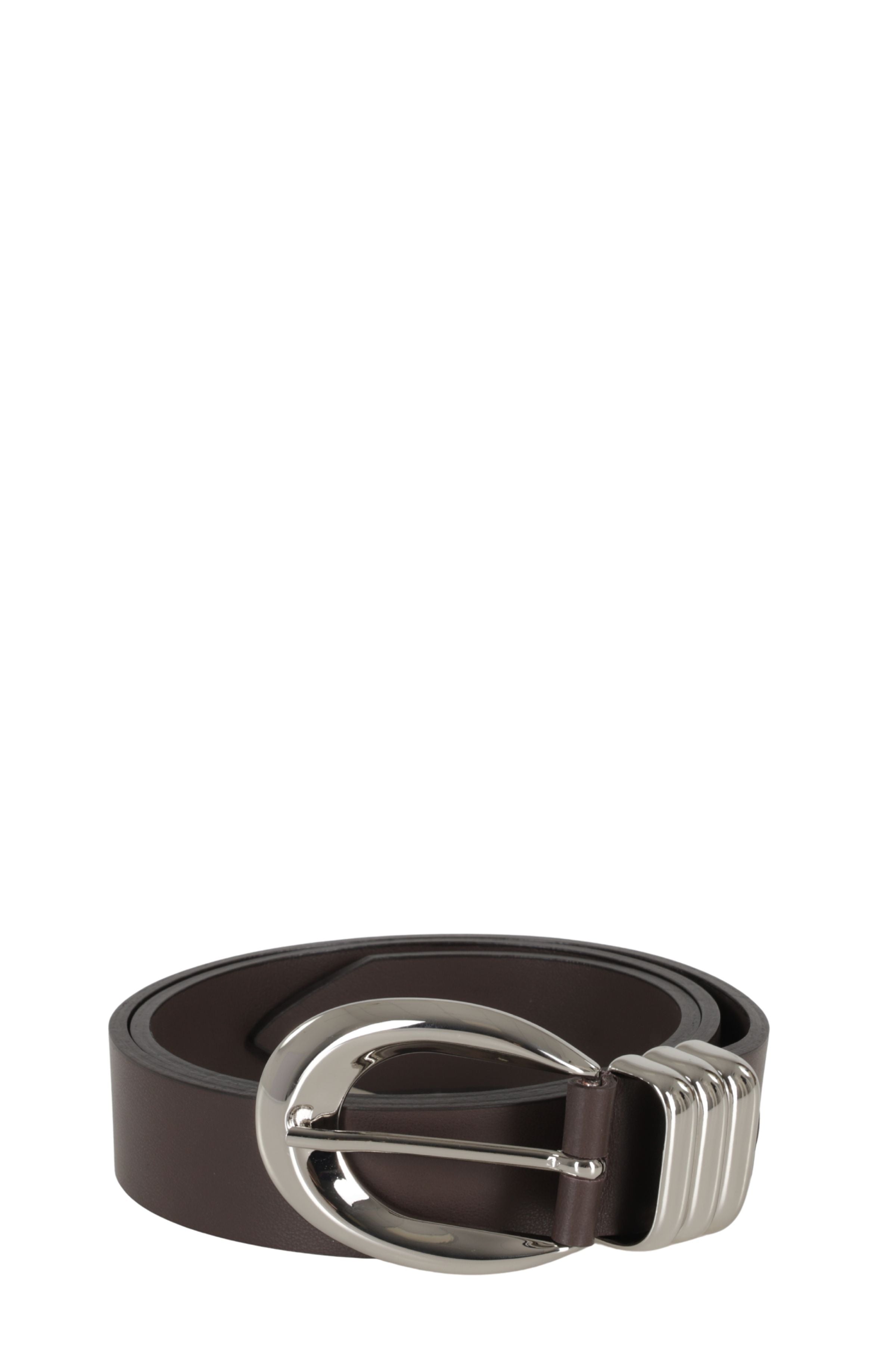 Slim Brown Leather Belt with Polished Silver Buckle