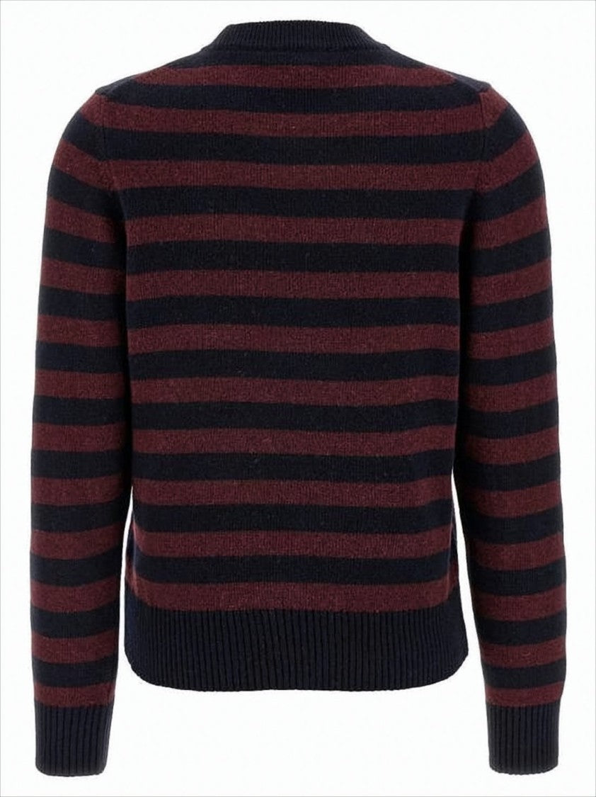 Horizontal Stripe Knit Sweater with Playful Dog Graphic