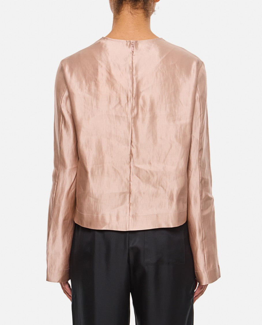 Silk And Linen Round Neck Blouse