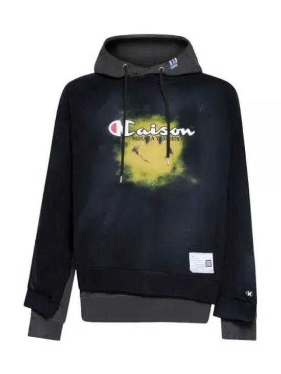 Black Hooded Sweatshirt With Bold Graphic And Layered Hem