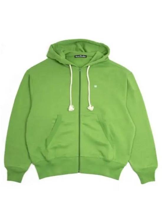 Vibrant Green Zip-Up Hoodie With Drawstring And Ribbed Trim