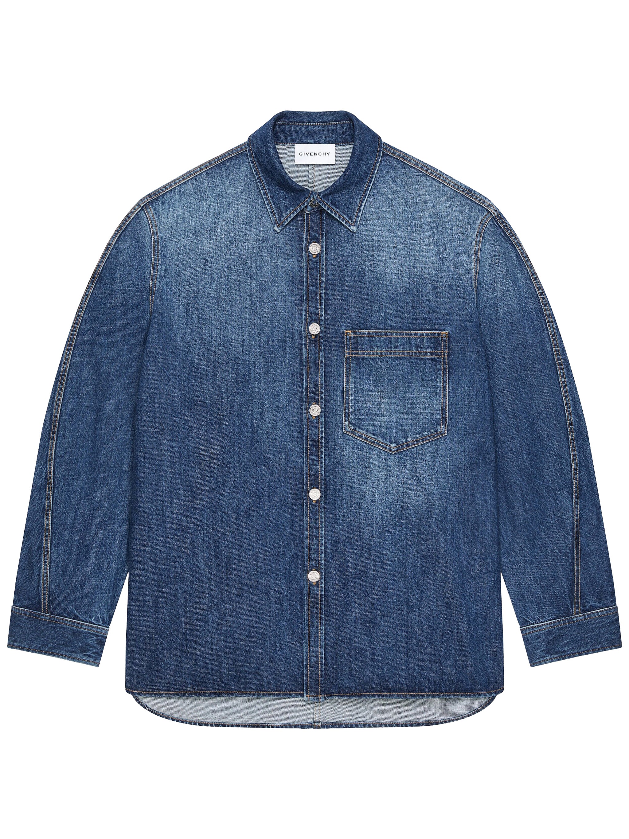 Medium Blue Denim Pointed Collar Overshirt