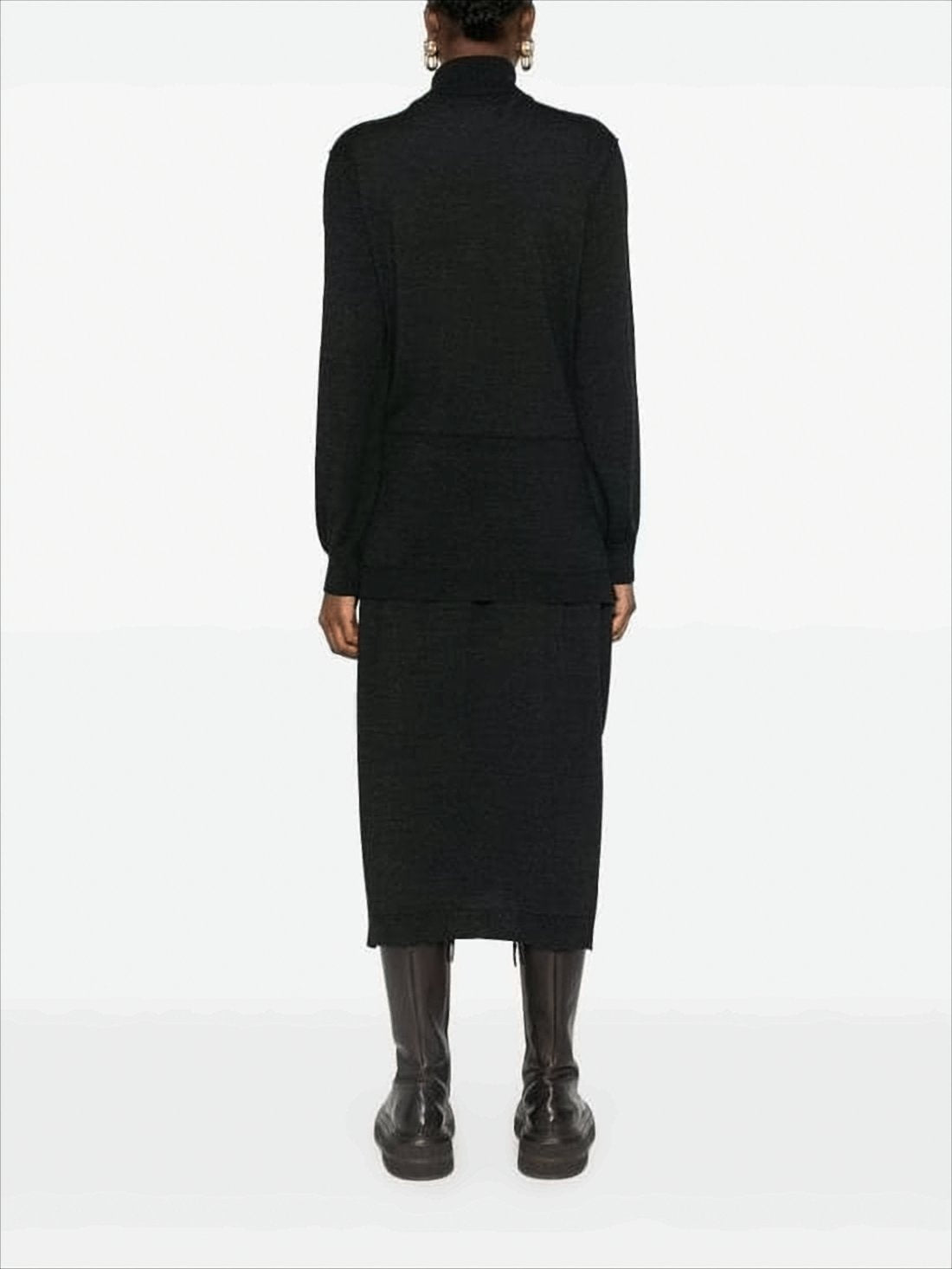 Turtleneck Midi Dress With Fabric Belt