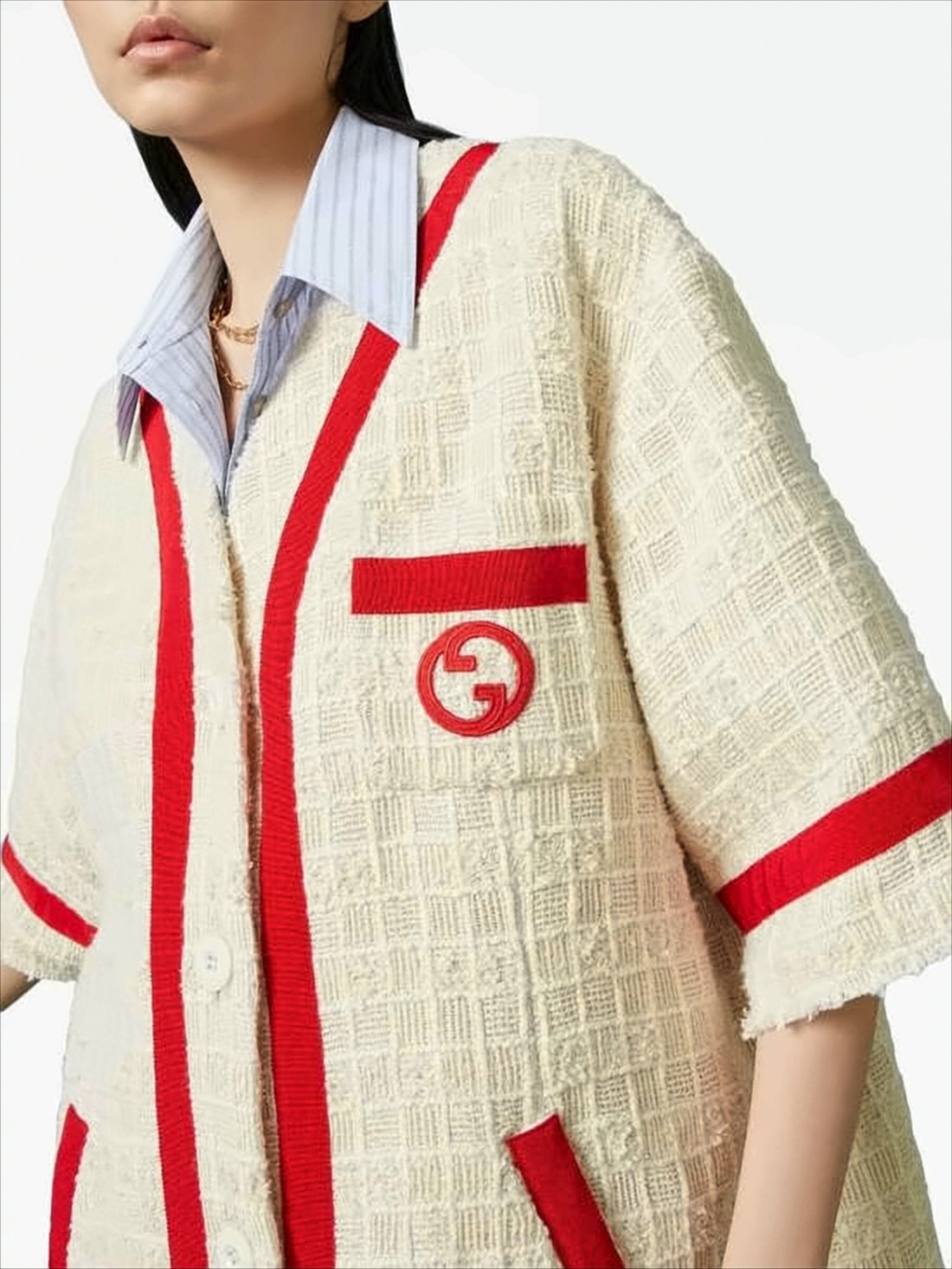 Textured Cream Short-Sleeved Jacket