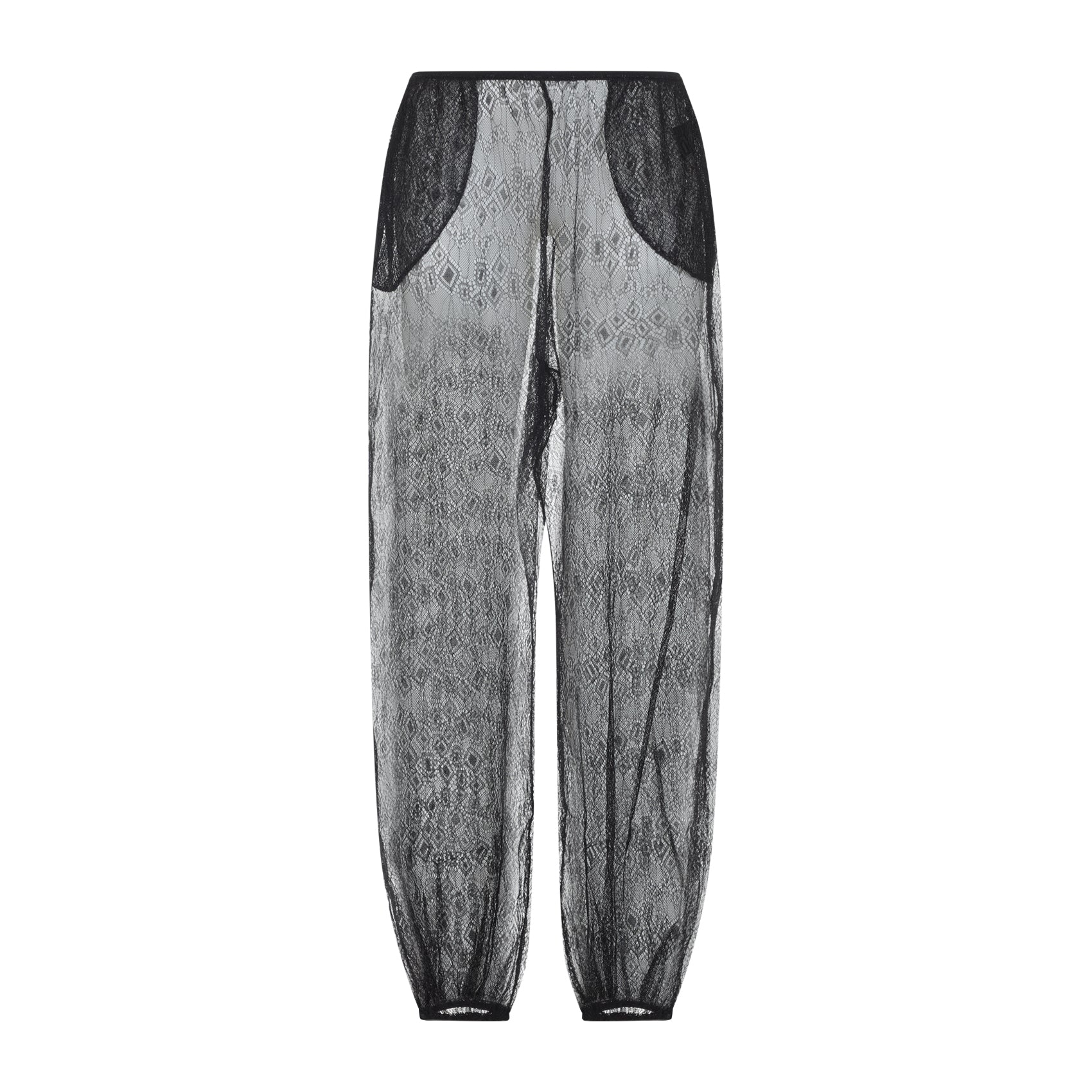 Sheer Lace Trousers with Geometric Design