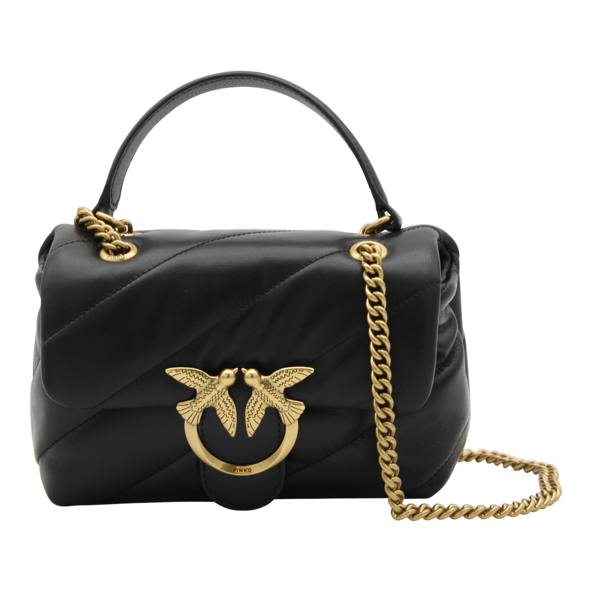 Quilted Handbag with Gold-tone Bird Clasp