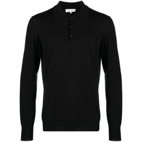 Classic Long-Sleeve Polo Shirt with Ribbed Details