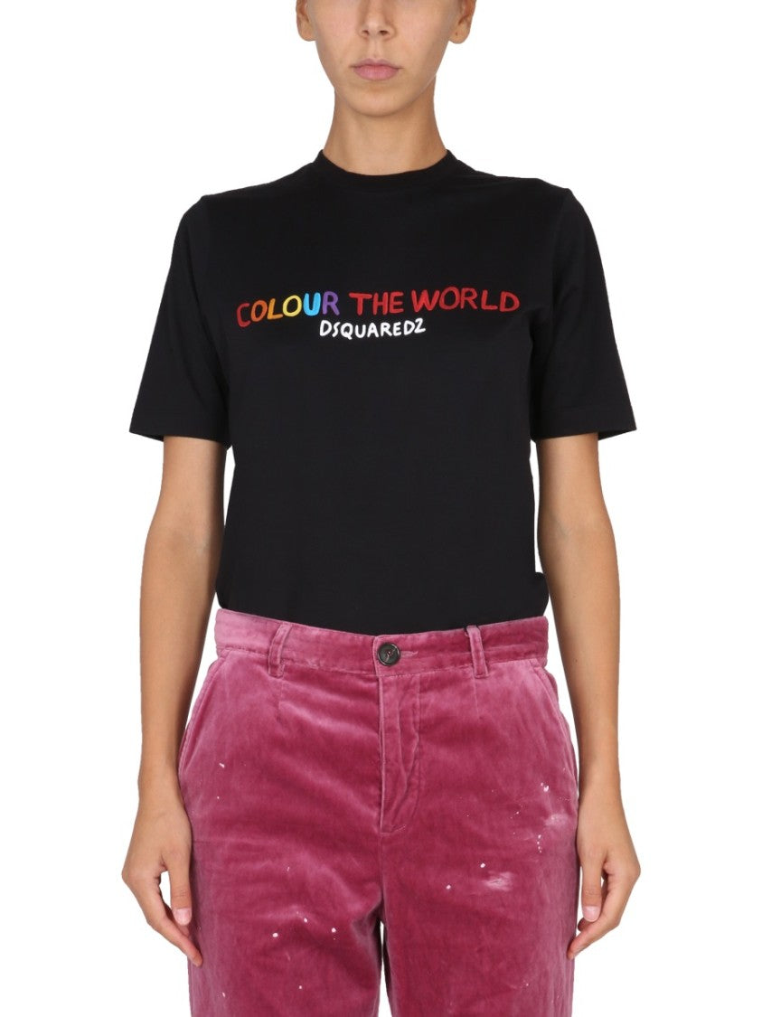 Black T-Shirt With Colorful Logo Print