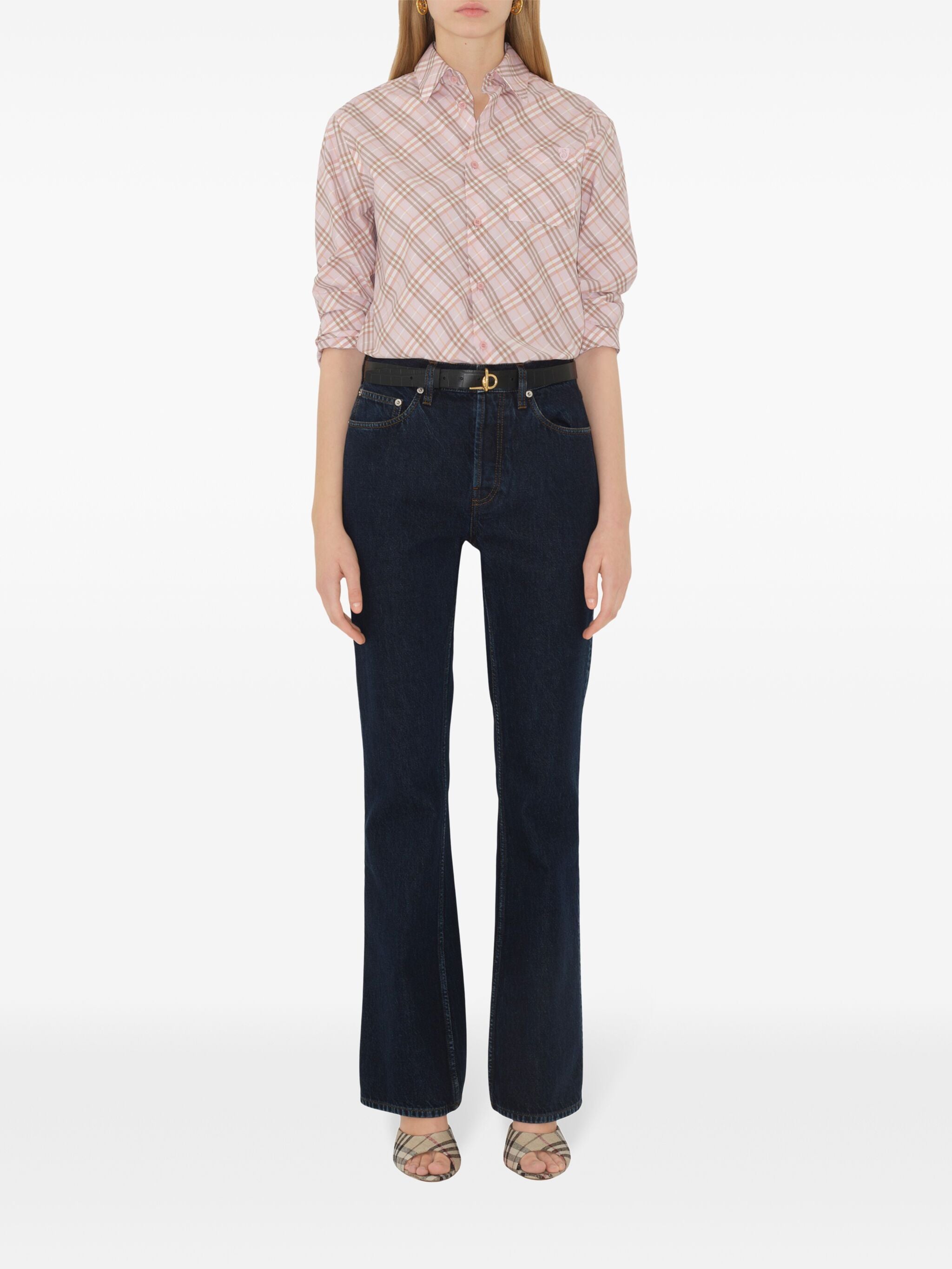 Flared Indigo Denim Five-Pocket Jeans