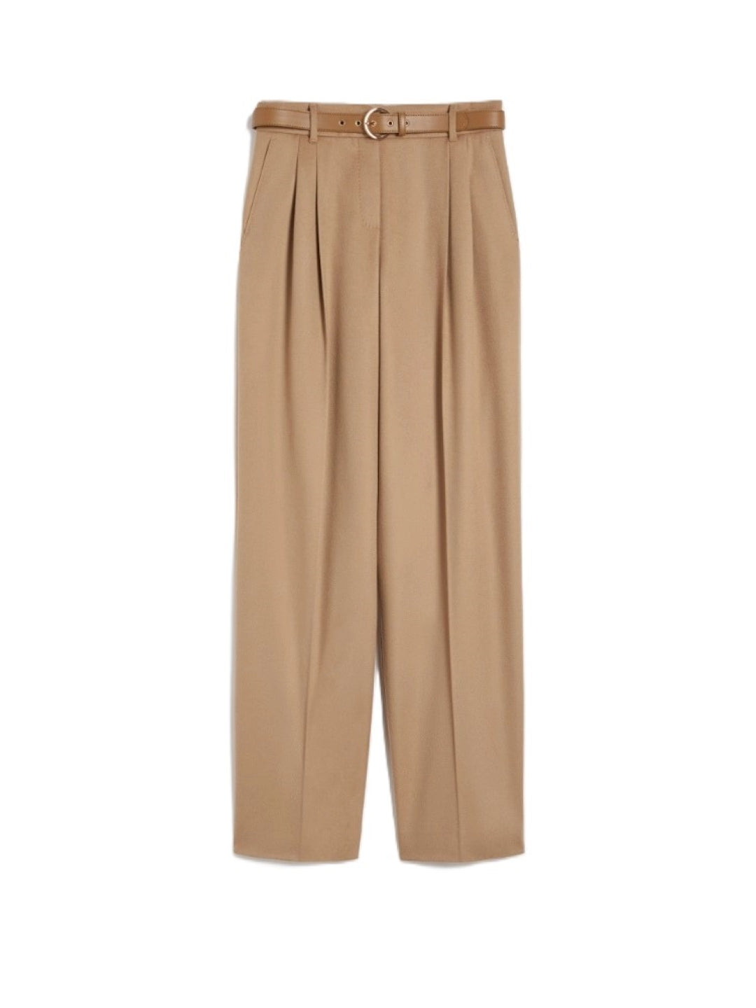 Tailored Camel Wide-Leg Trousers With Pleated Front