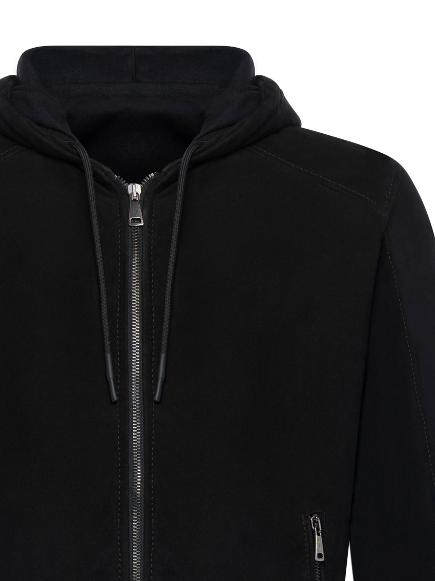 Hooded Jacket In Water-Repellent Suede Lambskin
