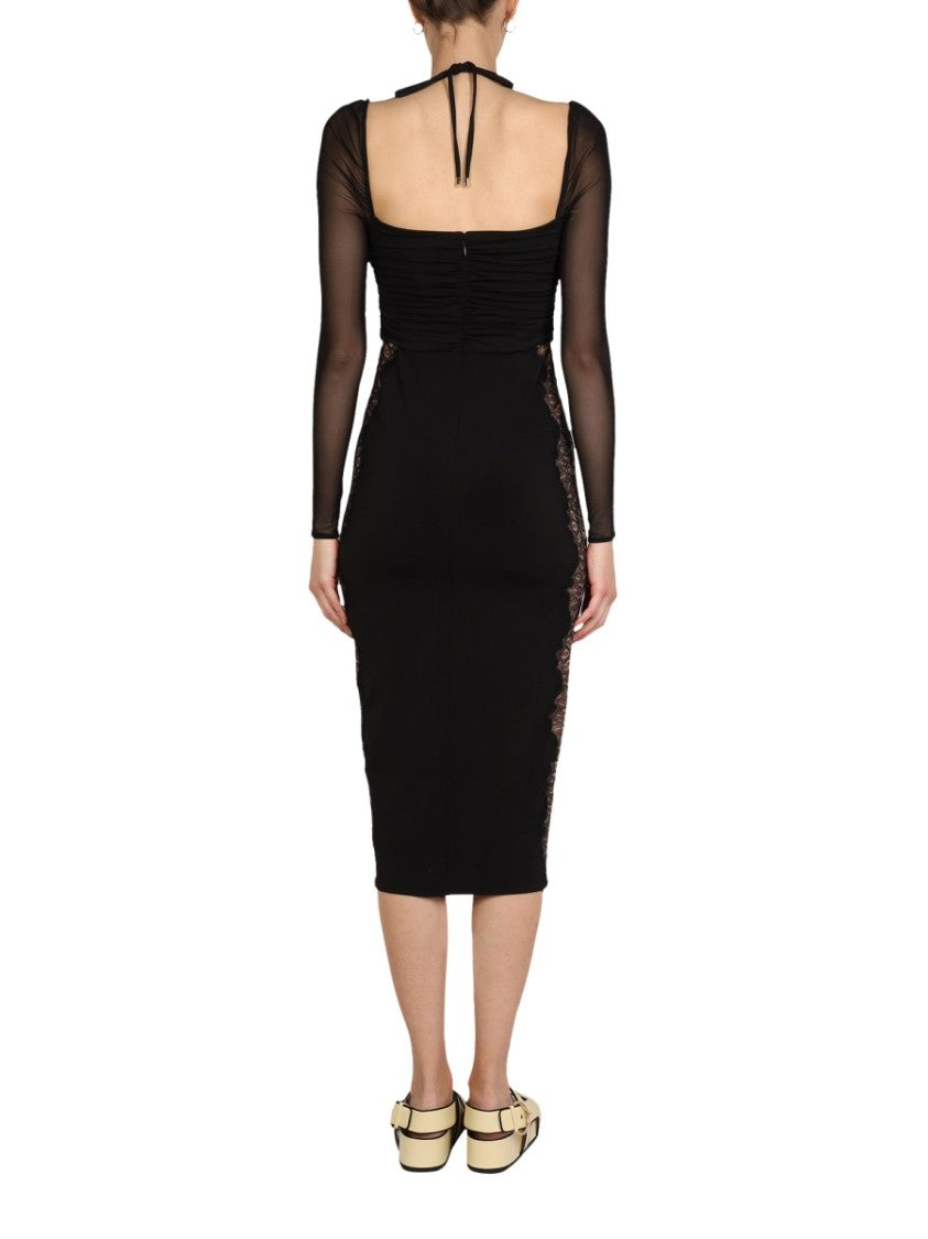 Black Lace Midi Dress With V-Neck