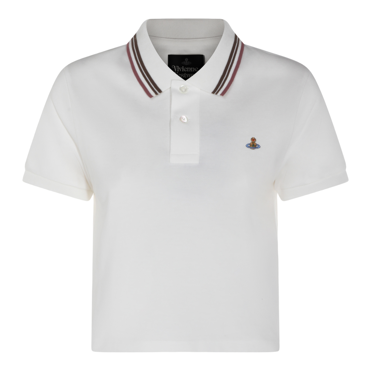 Cropped White Polo Shirt with Striped Collar