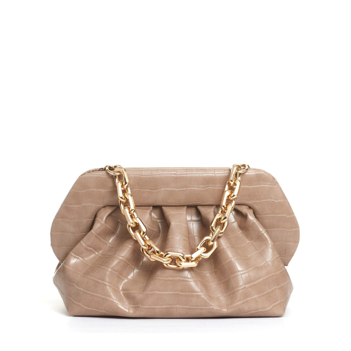 Beige Crocodile Print Clutch