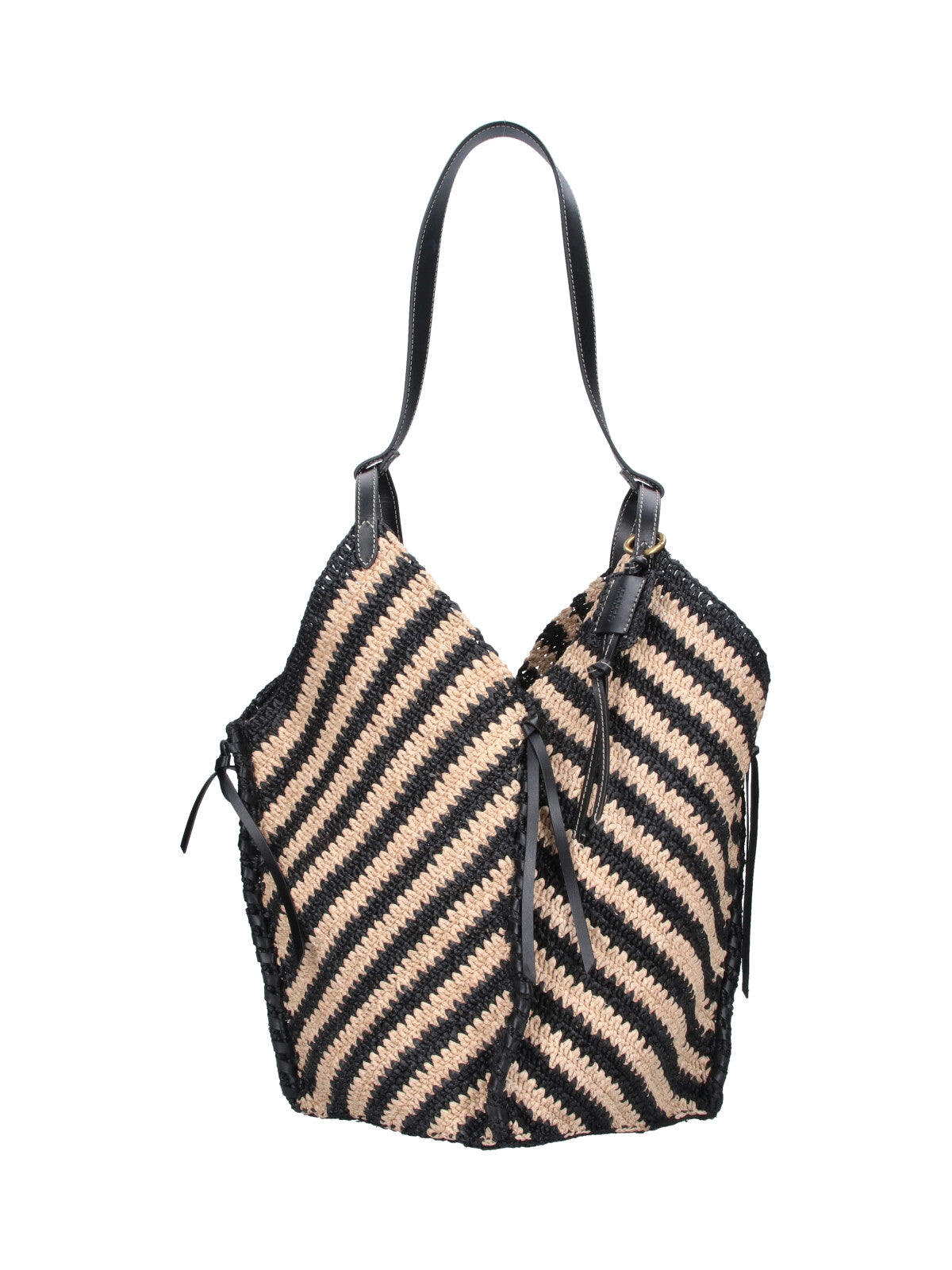 Black/Natural Tampa Striped Raffia Tote Bag