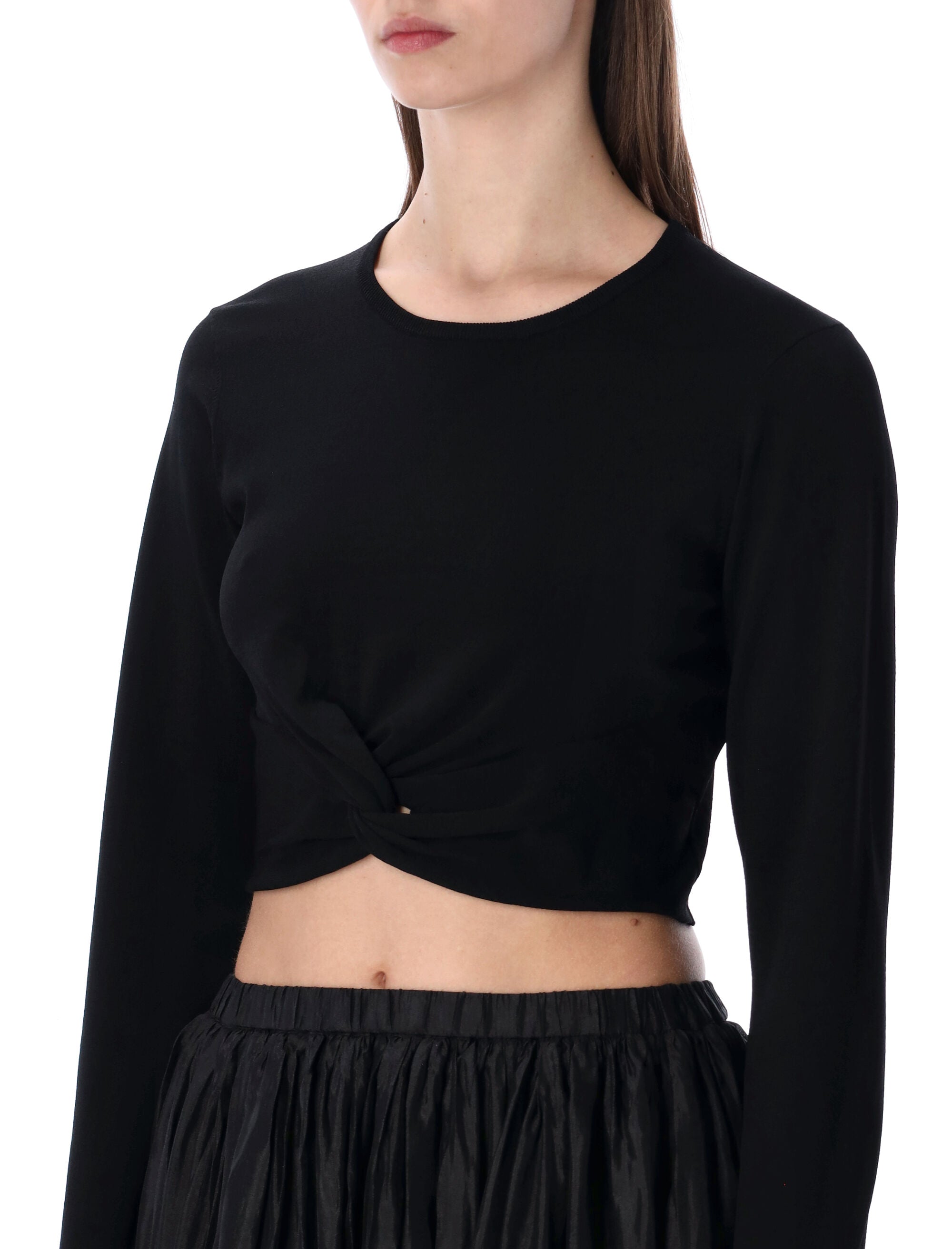 Knotted Front Knit Top With Long Sleeves