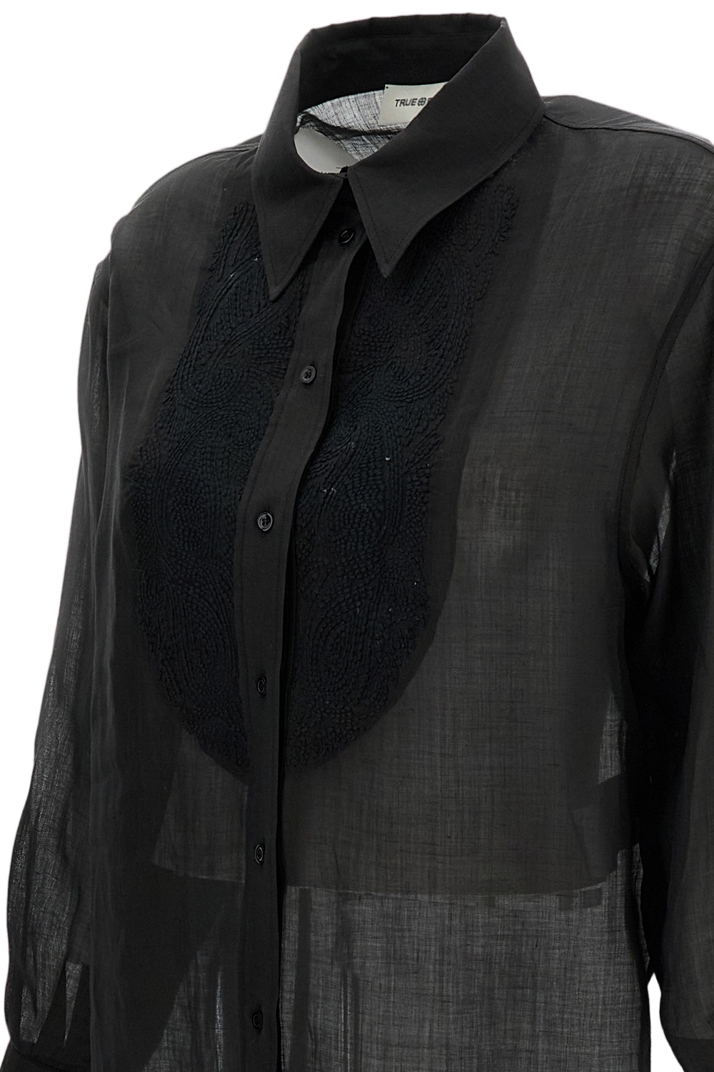 Sheer Black Button-Up Shirt with Textured Detail