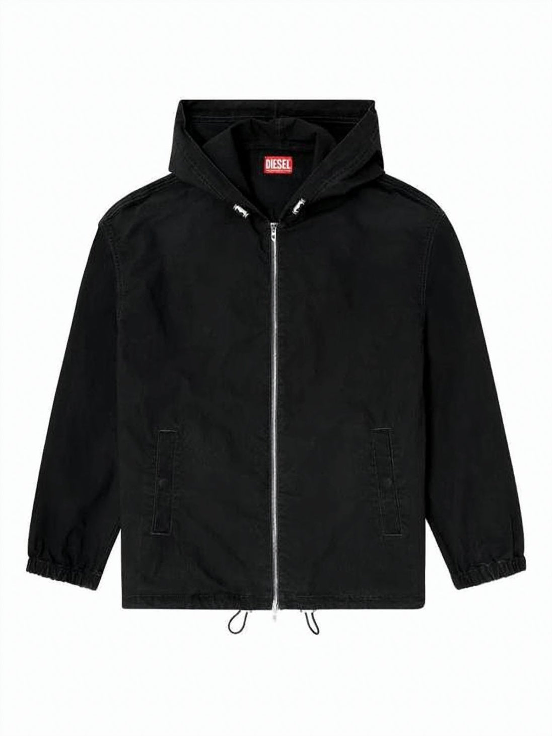 Black Zip-Up Hoodie with Drawstring Hood