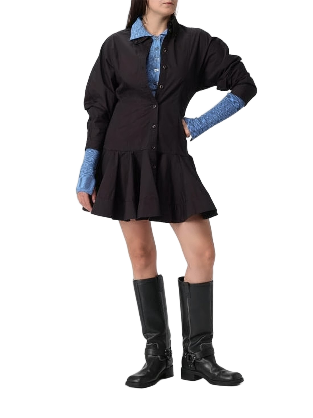 Structured Black Midi Dress with Ruffled Hem