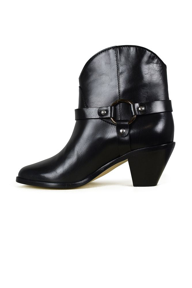 Pointed Toe Black Leather Santiag Boots