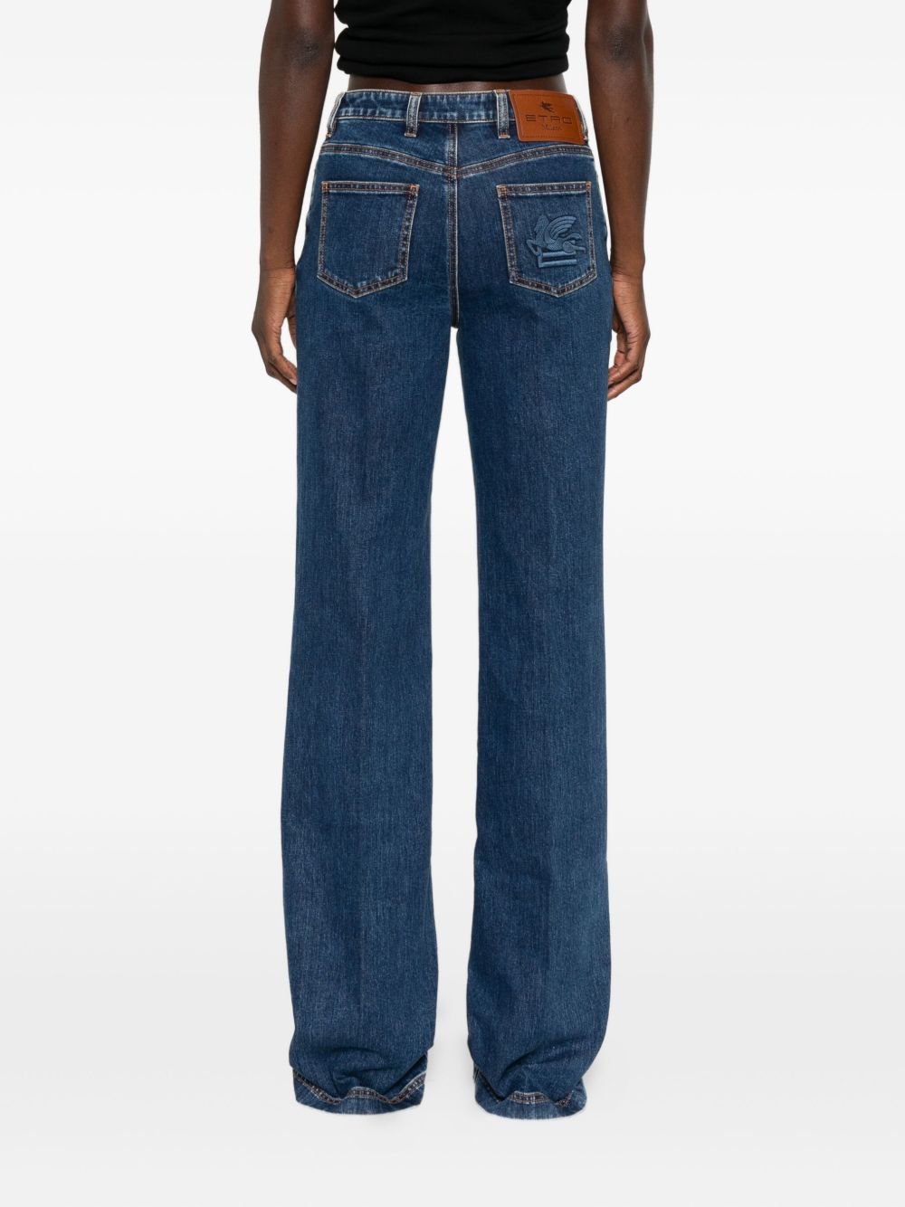 Straight-Leg Blue Denim Jeans With Embroidered Logo