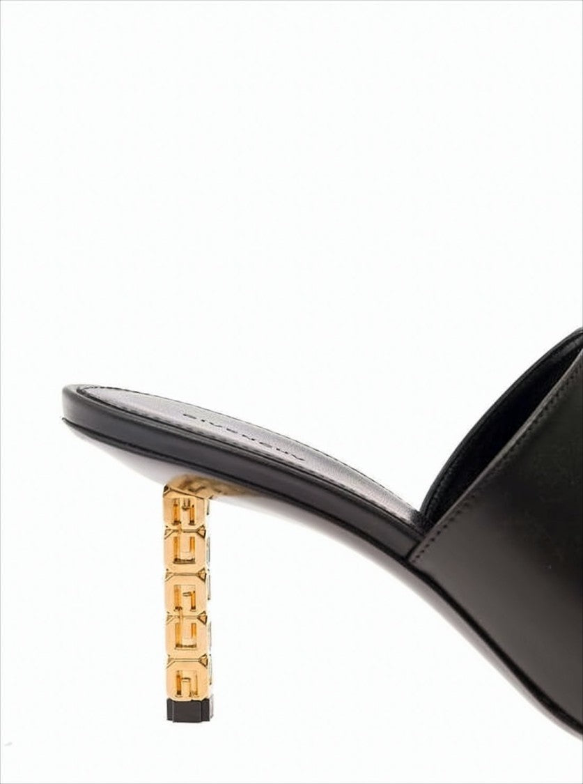 Mule-Style Pump with Geometric Gold-Tone Heel
