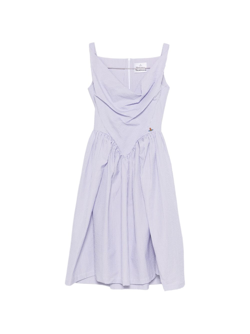 Sleeveless White Midi Dress With Draped Cowl Neckline And Gathered Waist