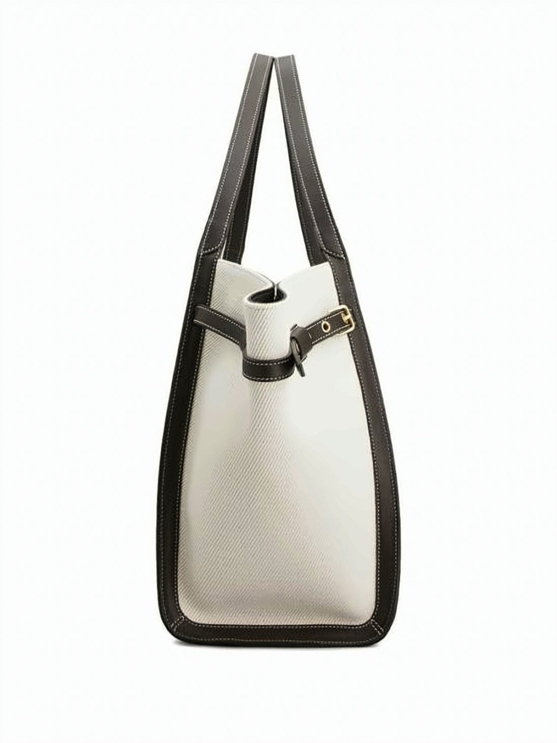 Linen Tote Bag with Dark Leather Trim