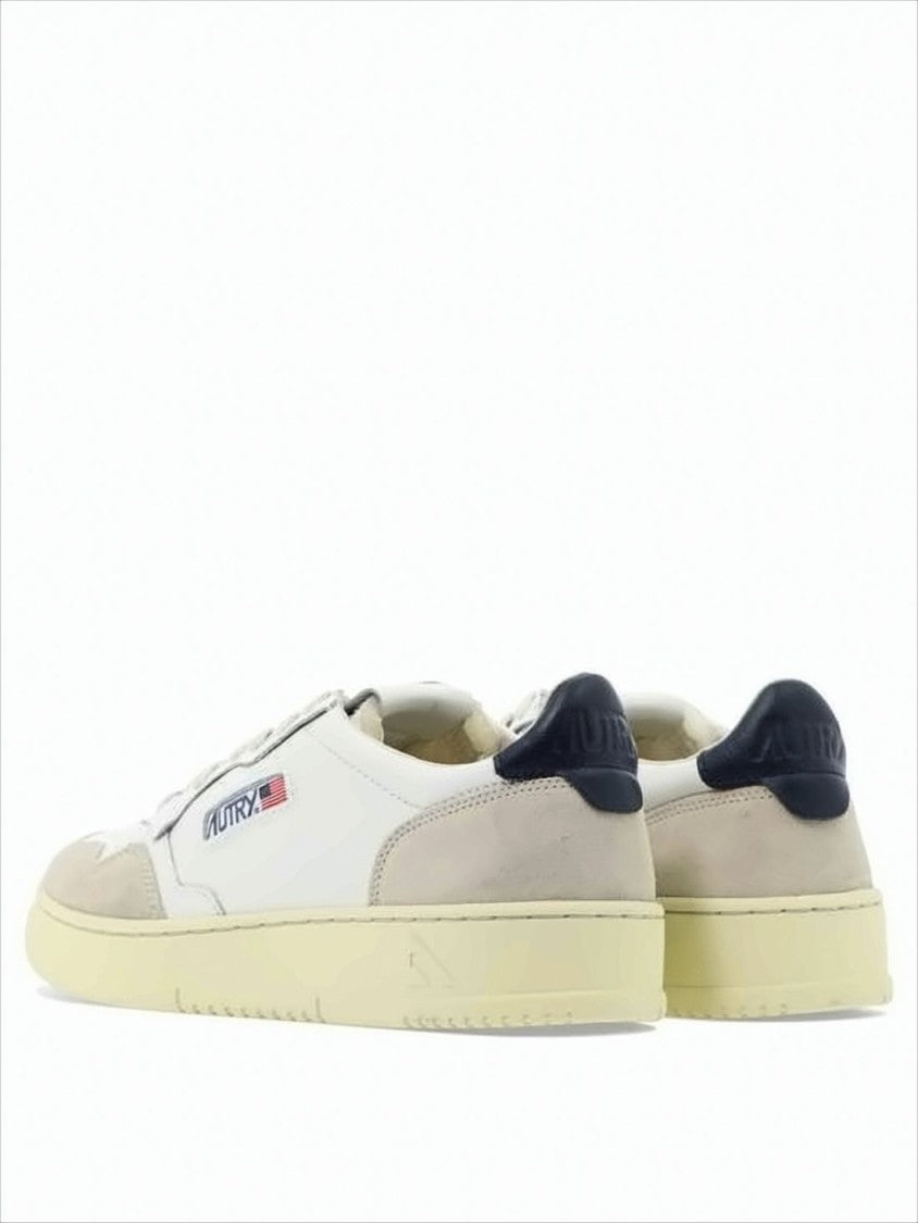 Low-Top White Leather Sneakers With Beige Suede Overlays