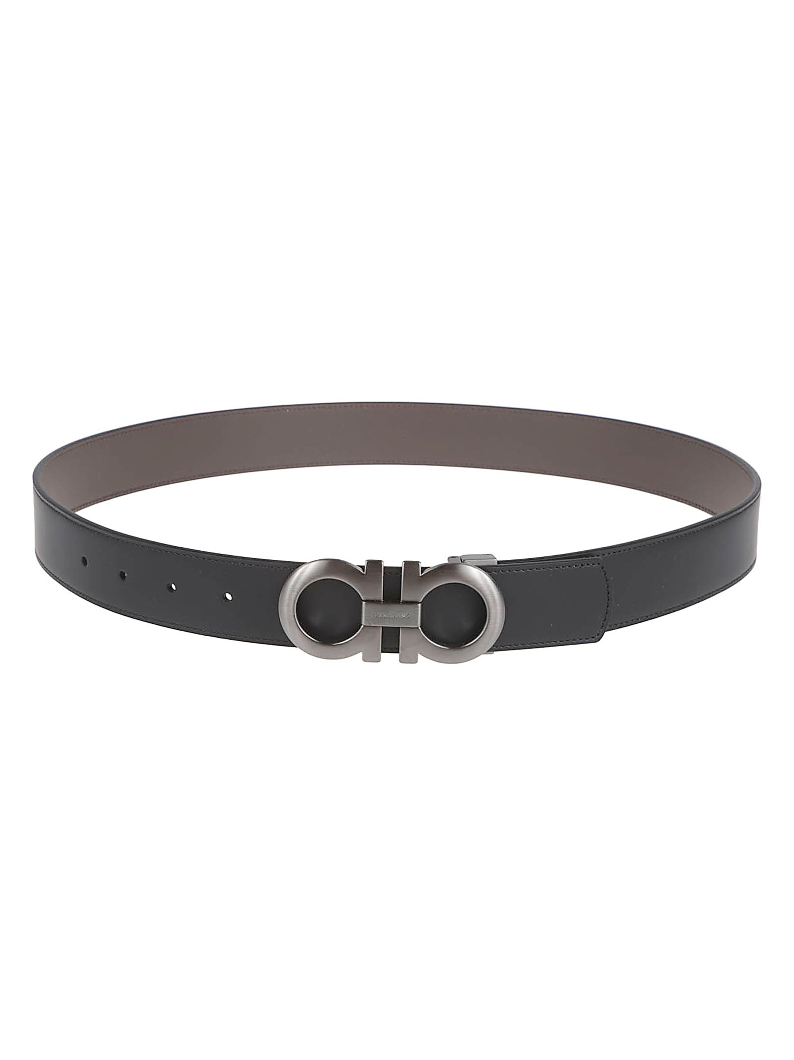 Reversible Calf Leather Belt with Brushed Gancini Buckle