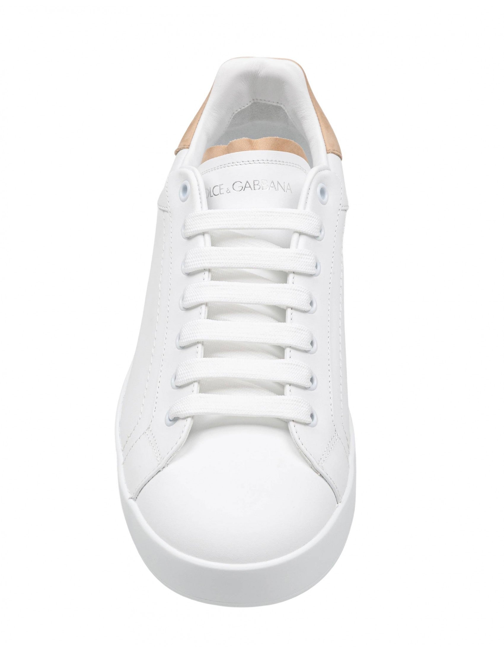Portofino Leather Sneakers In White And Tan