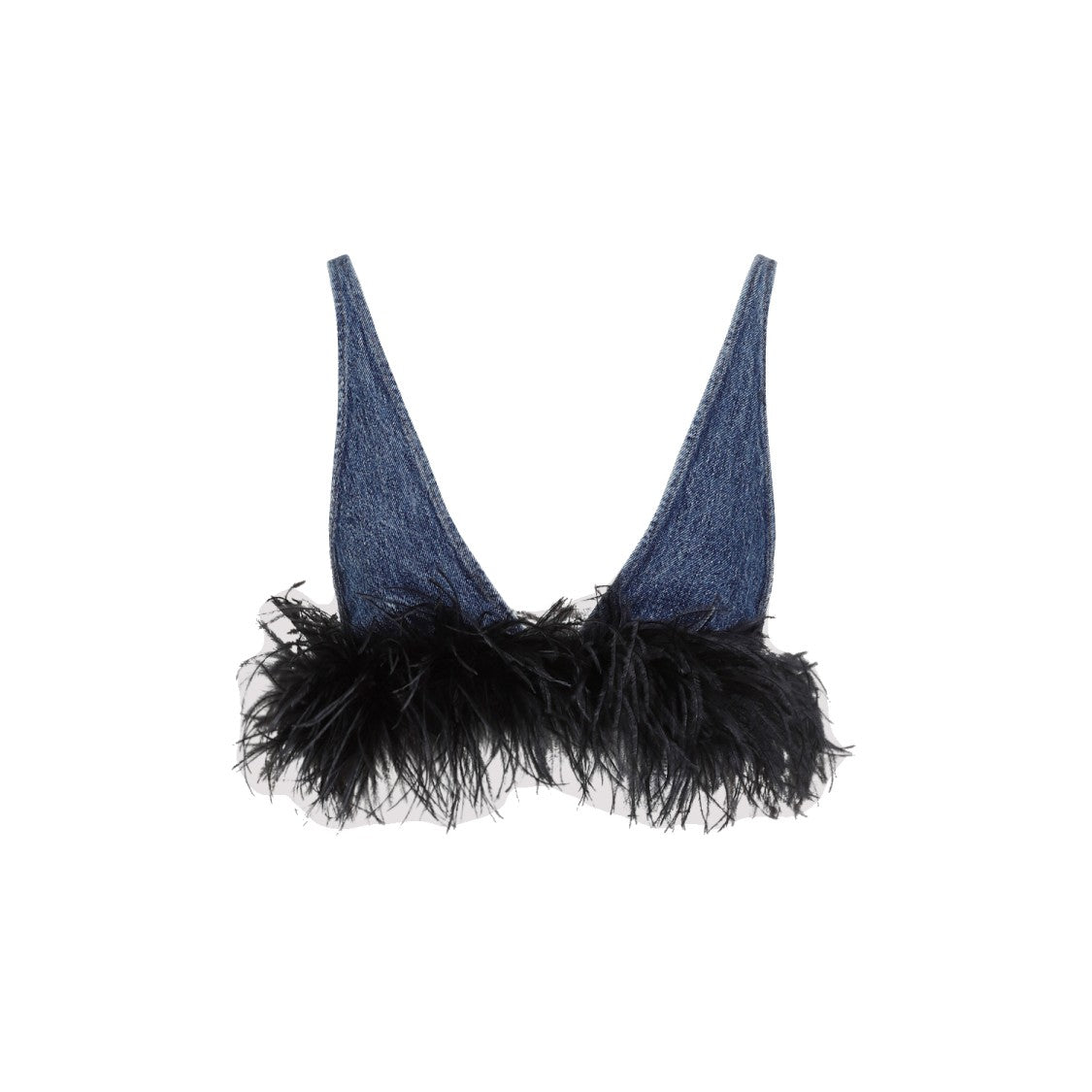 Blue And Black Cotton Top With Feathers