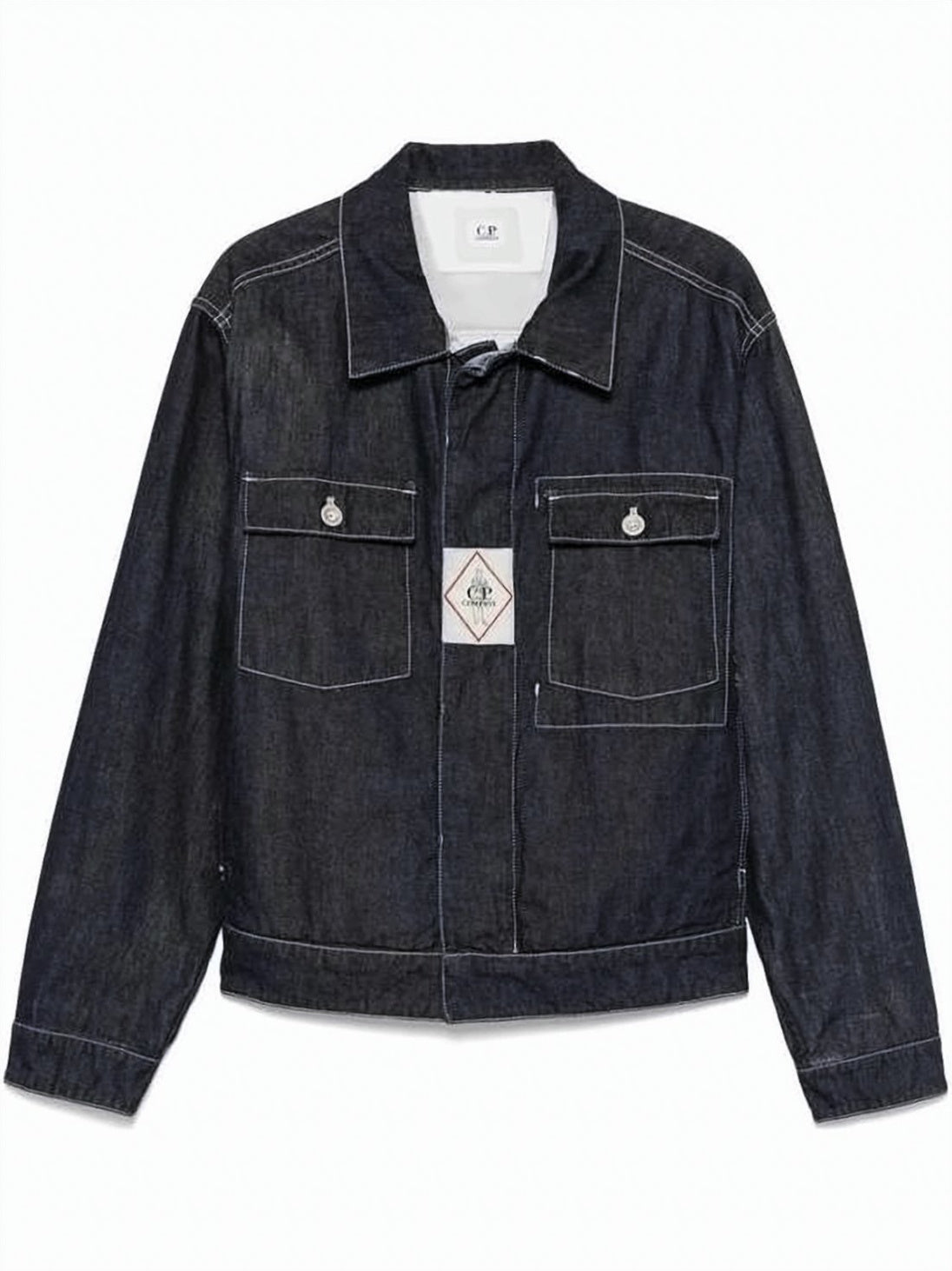 Structured Denim Jacket with Pointed Collar