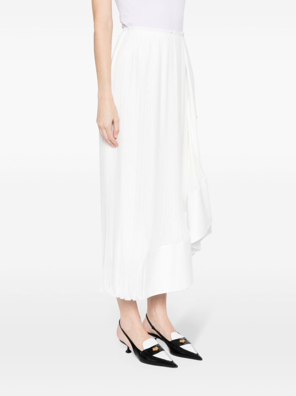 Pleated Asymmetric White Crepe de Chine Skirt