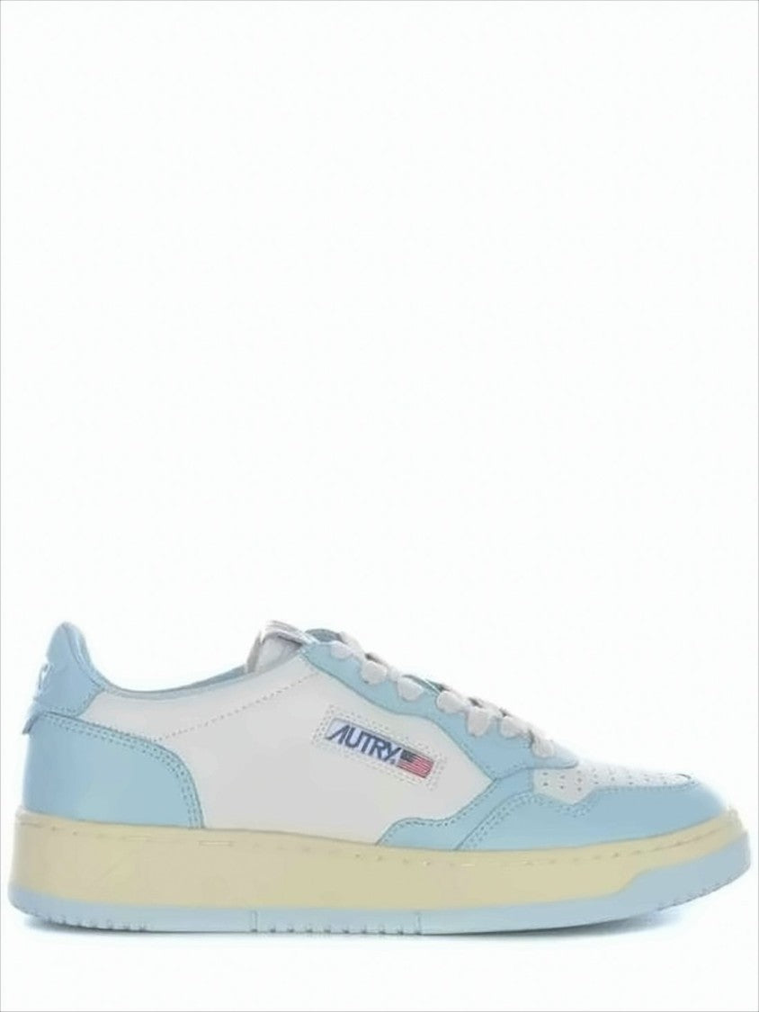 Low-Top Sneaker with Light Blue Overlays and Cream Sole