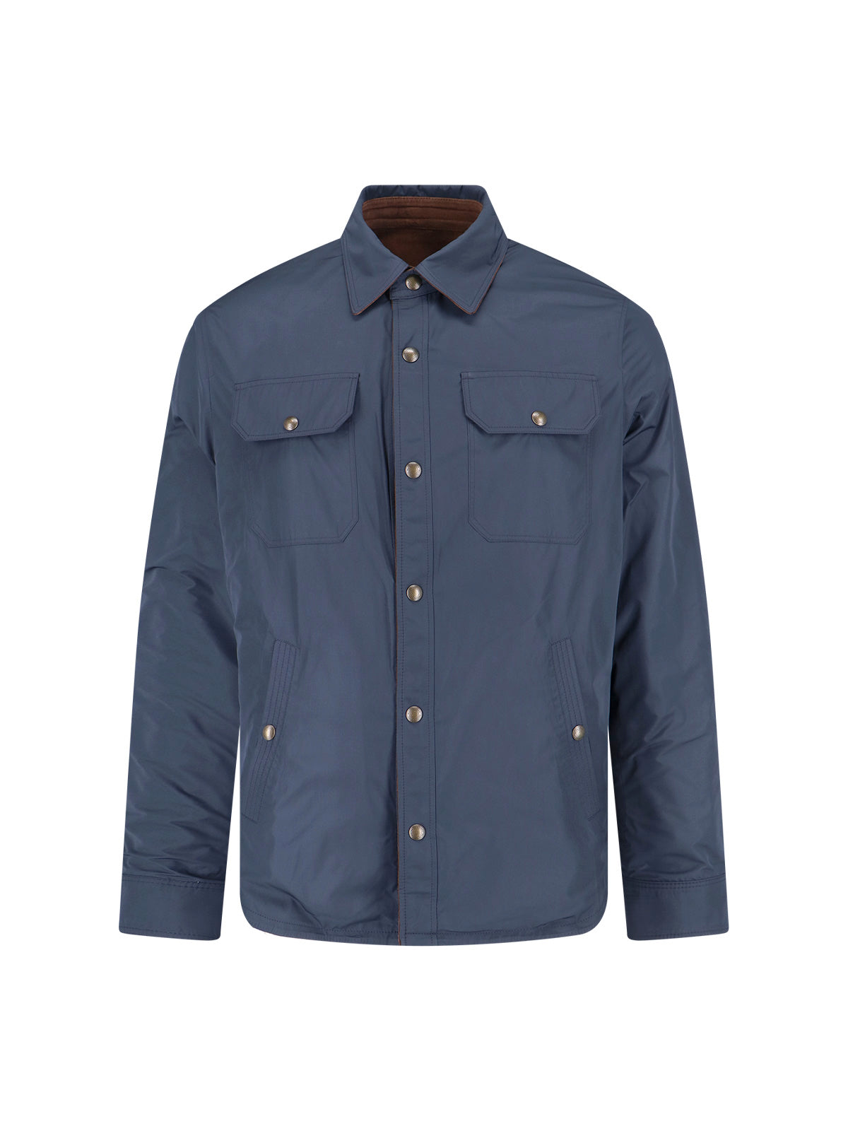 Structured Brown Jacket with Front Zipper Closure