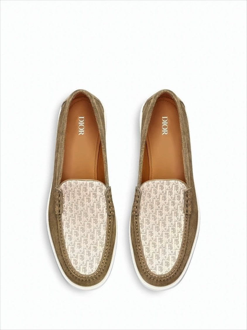 Suede Loafers with Contrasting Fabric Panel
