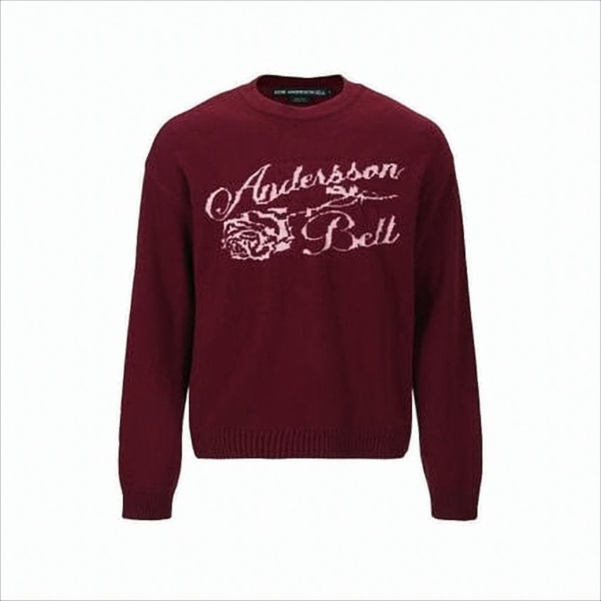 Burgundy Knit Sweater with Floral Script Logo