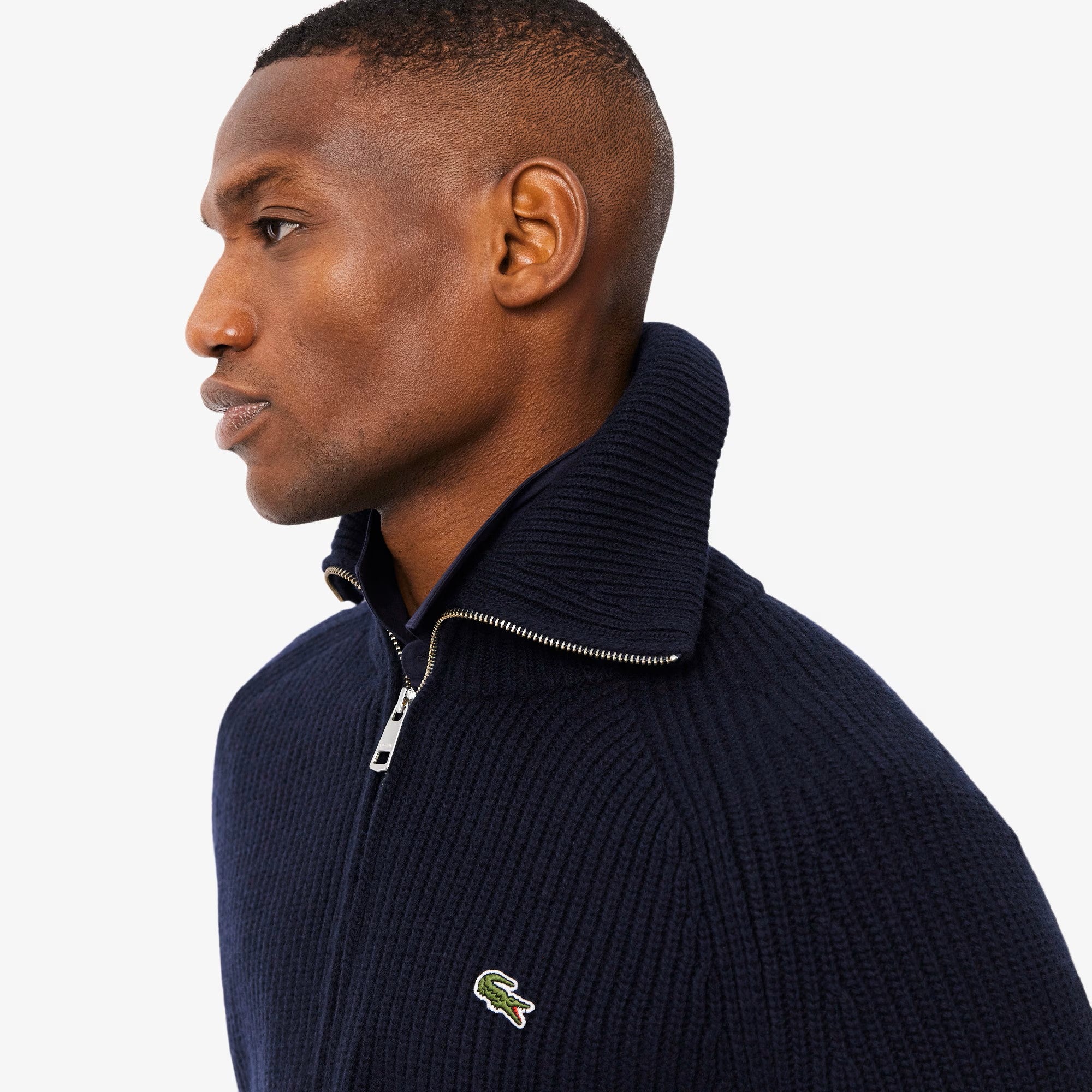 Carded Wool Zip-Up Turtleneck Sweater