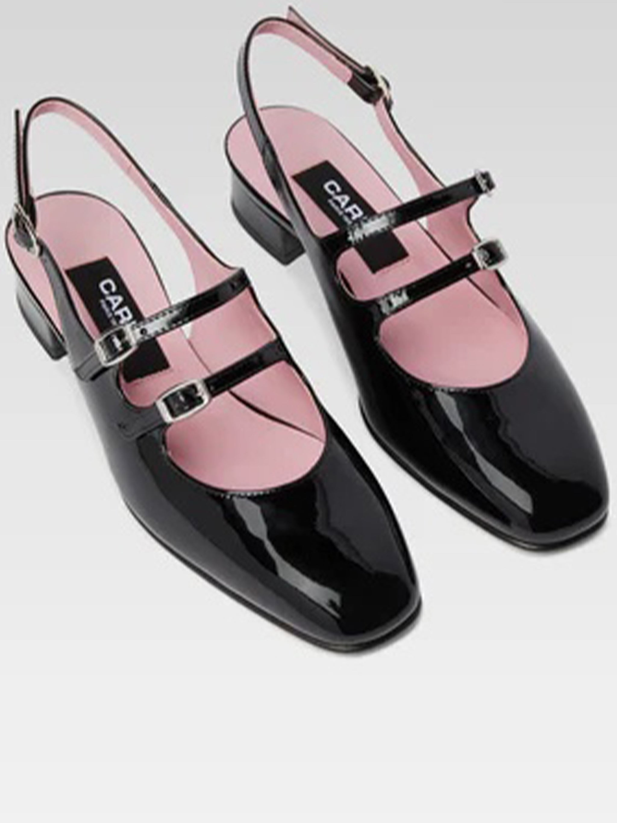 Peche Glossy Black Patent Slingback Flats