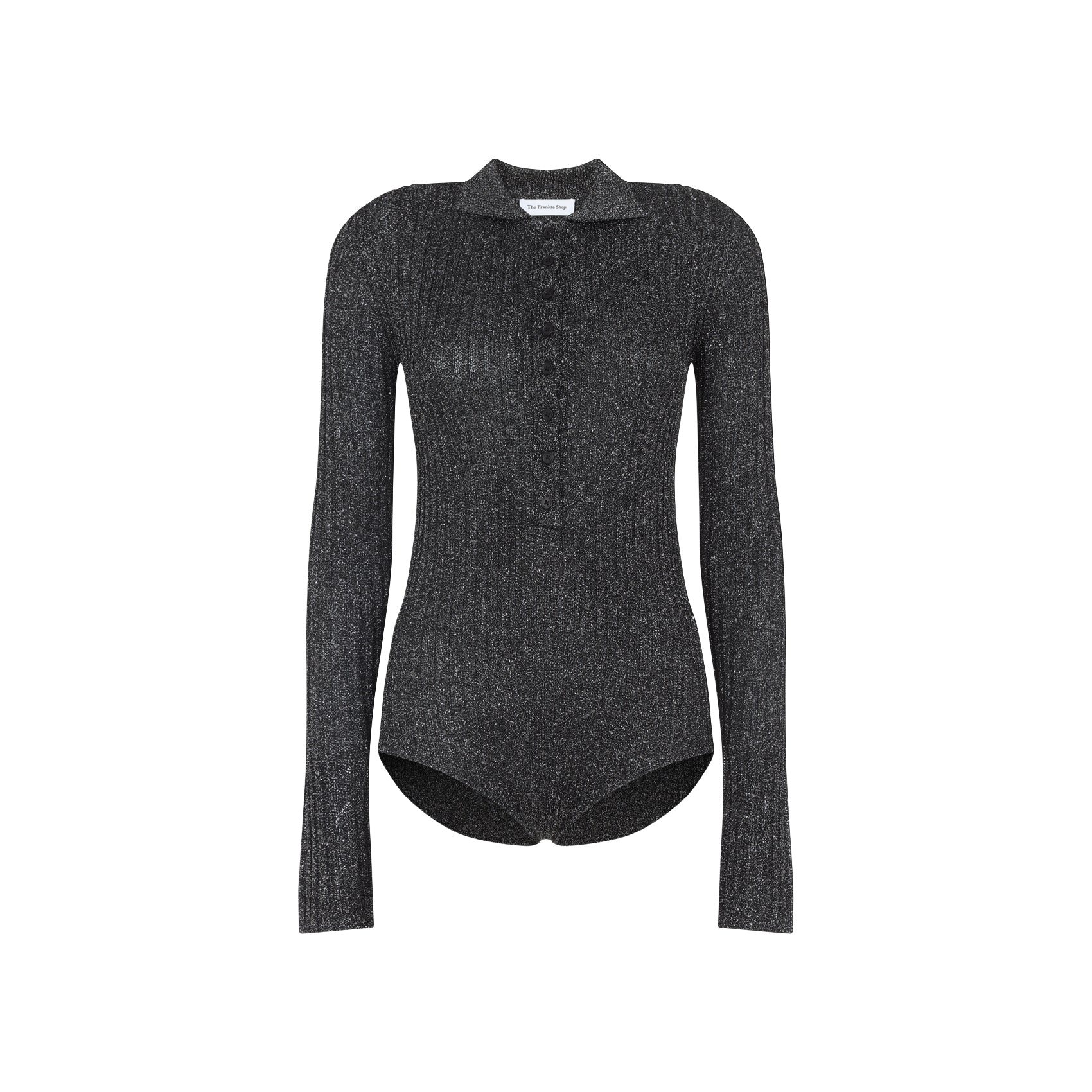 Fitted Metallic Shimmer Bodysuit with Button-Down Front